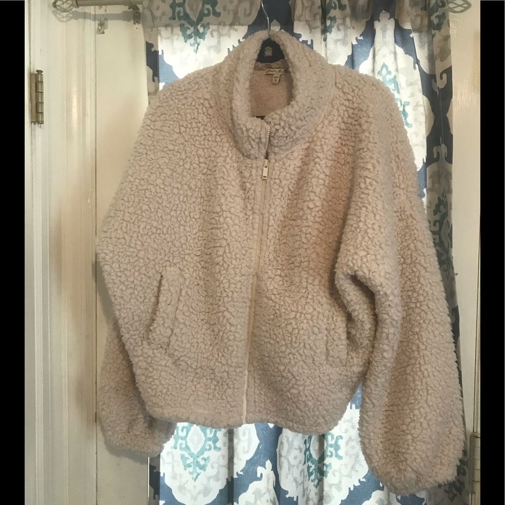 Express Sherpa Off White Zipped Jacket